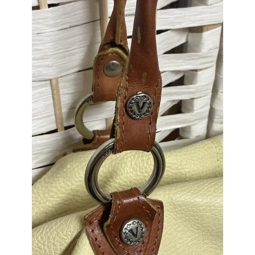 Valentina Made in Italy Yellow Pebbled Leather Handbag Brown Trim Satchel Purse